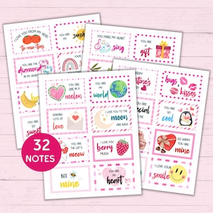 32 süße Lunchbox-Notizen zum Valentinstag für Kinder - druckbare Lunchbox-Notizen für Kinder - Lunchbox-Notizvorlagen für Kinder für Jungen und Mädchen