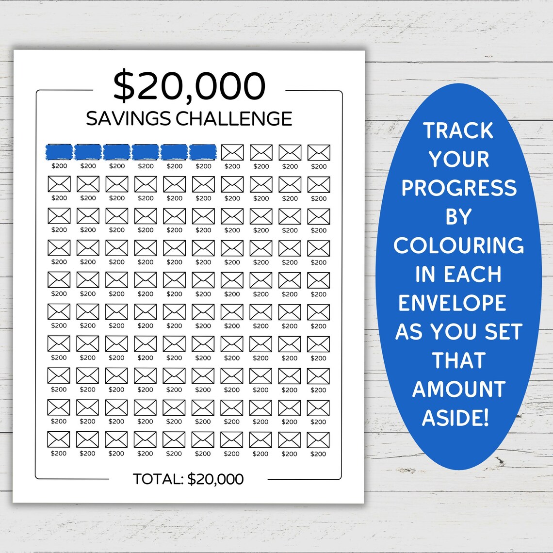 20K Savings Challenge Printable 100 Envelopes Saving Challenge 20000 ...