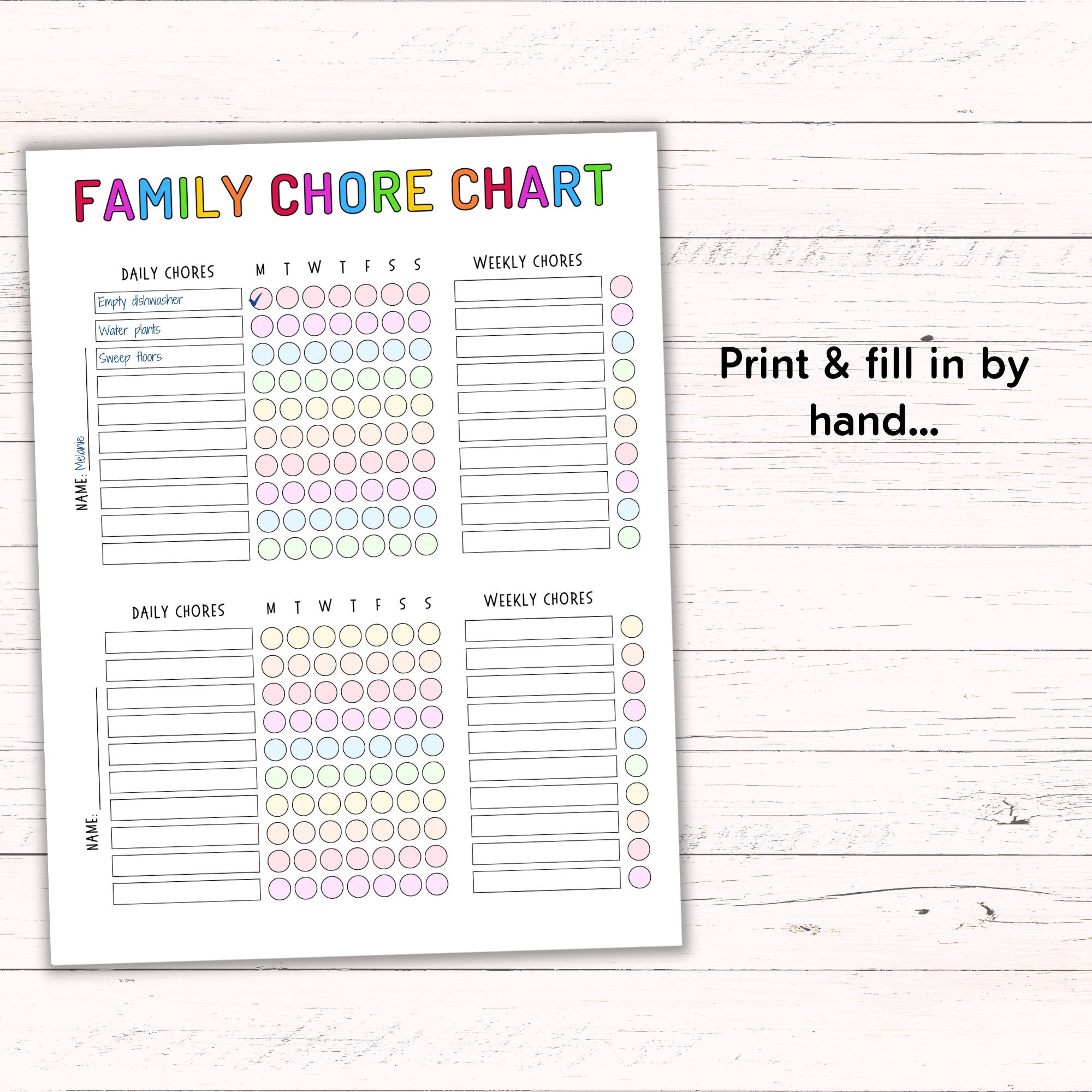 Printable Family Chore Chart Editable Chore Chart for Multiple Kids ...
