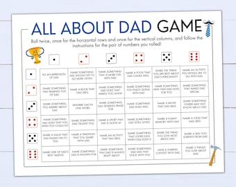 Printable All About Dad Dice Game - Printable Family Activity - Father's Day Icebreaker Party Game - Father's Day Conversation Starters