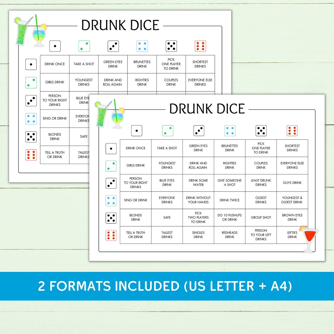 Printable Drunk Dice Game Drinking Game for Adults Alcohol Game