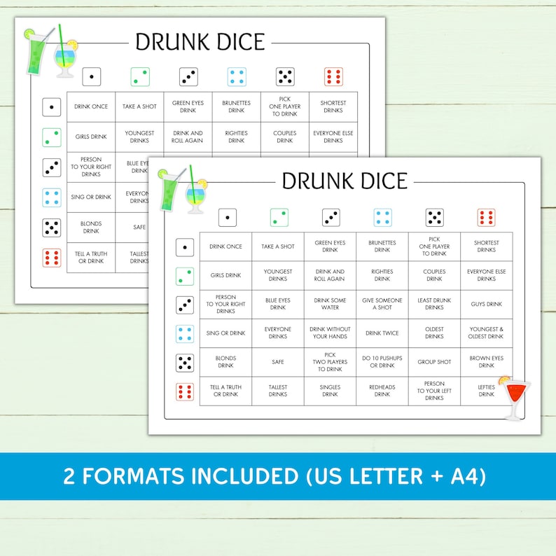 Printable Drunk Dice Game Drinking Game for Adults Alcohol Game