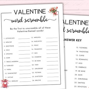 Valentine&#39;s Day Word Scramble - Printable Valentine Activity - Valentine Party Game - Word Jumble - Valentine Classroom Unscramble Game