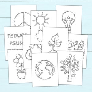 Earth Day Q-Tip Tracing Sheets - Printable Preschool Worksheets for Fine Motor Practice - Earth Day Q-Tip Painting Templates to Print