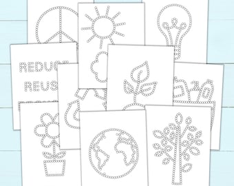 Earth Day Q-Tip Tracing Sheets - Printable Preschool Worksheets for Fine Motor Practice - Earth Day Q-Tip Painting Templates to Print
