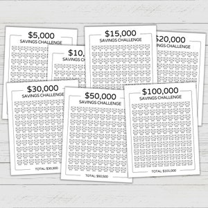 100 Umschläge Spar-Challenge-Bundle - Ersparnis-Tracker zum Ausdrucken für 5K | 10K | 15K | 20K | 30K | 50K | 100K - Geldspar-Challenge