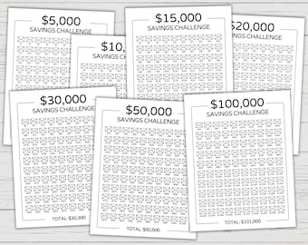 100 Envelopes Savings Challenge Bundle - Savings Tracker Printable for 5K | 10K | 15K | 20K | 30K | 50K | 100K - Money Saving Challenge