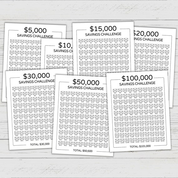 100 Envelopes Savings Challenge Bundle - Savings Tracker Printable for 5K | 10K | 15K | 20K | 30K | 50K | 100K - Money Saving Challenge