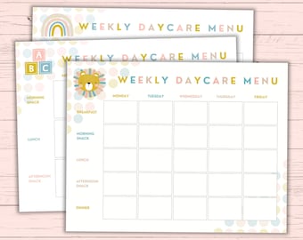 Printable Weekly & Monthly Daycare Menu - Blank Fillable PDF - Editable Instant Download for Daycare Meal Planning - Colorful Menu Template