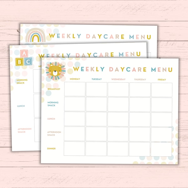 Printable Weekly & Monthly Daycare Menu - Blank Fillable PDF - Editable Instant Download for Daycare Meal Planning - Colorful Menu Template