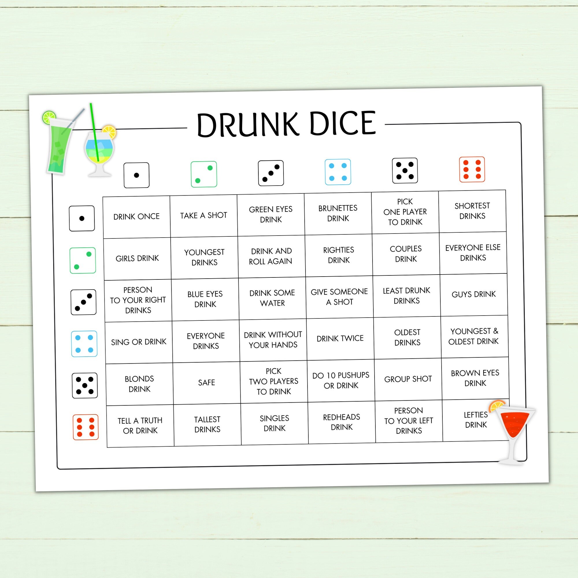 Jeu De Dés à Boire Pour Adultes - Lot De 6 Dés Acrylique 25mm - 36 Défis - Pour Fête, Anniversaire, Soirée