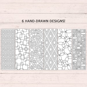 Druckbare Geometrische Lesezeichen - 6er Set - PDF Sofortiger digitaler Download - Einzigartige handgezeichnete Lesezeichen zum Drucken & Ausmalen zu Hause