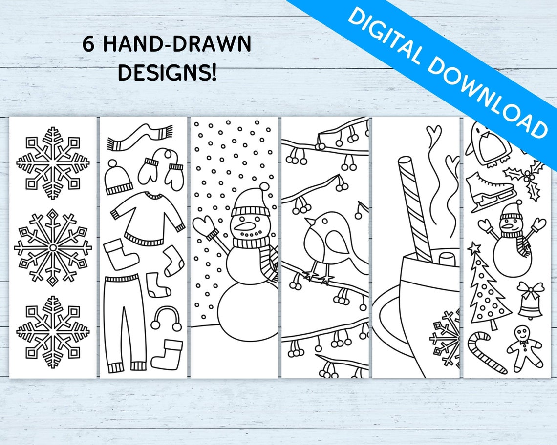 Printable Winter Coloring Bookmarks Set of 6 PDF Instant Etsy Ireland