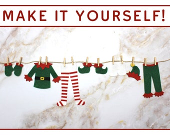 Printable Template for Santa's Elf Clothesline Garland - PDF Instant Download - DIY Christmas Craft Template - Homemade Christmas Decoration