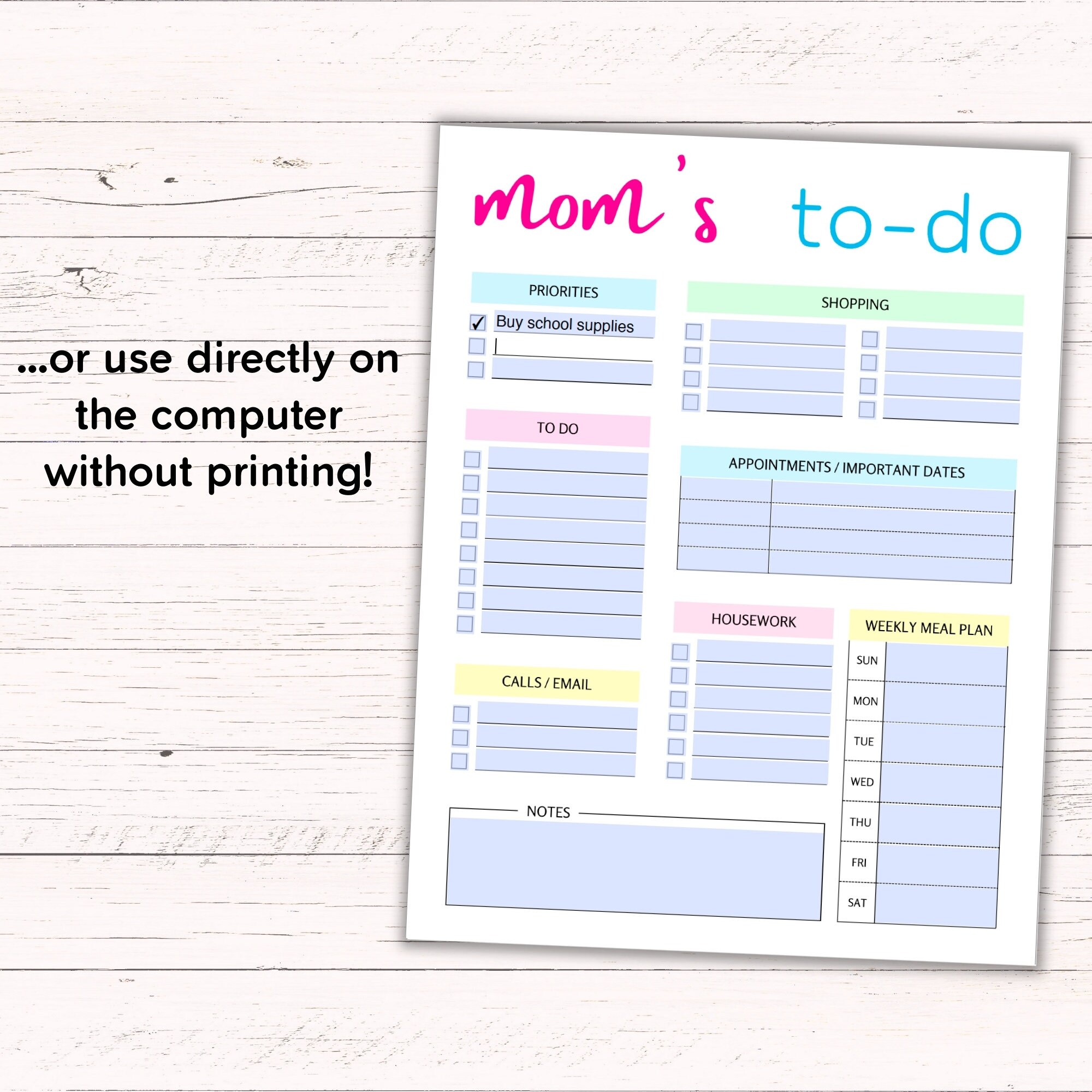 Printable Mom To-do List - US Letter + A4 - Editable Instant Download ...