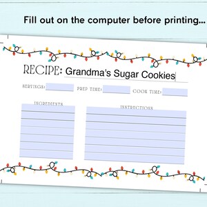 Printable Christmas Recipe Card Editable Recipe Card - Etsy Canada