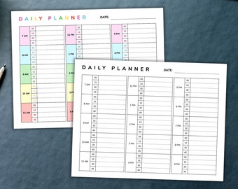 15-Minuten horizontaler Planer zum ausdrucken - bearbeitbarer Sofort-Download - leeres ausfüllbares PDF - druckbarer Tagesplaner - schwarz & weiß + bunt