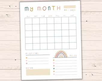 Printable Boho Monthly Planner - US Letter + A4 - Editable Instant Download - Blank Fillable PDF - Digital Month Organizer for Productivity