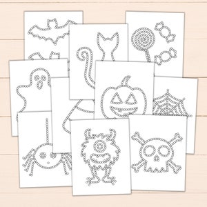 Hojas de calco con hisopos de Halloween - Hojas de trabajo imprimibles para preescolar para practicar la motricidad fina - Plantillas para pintar con hisopos de Halloween
