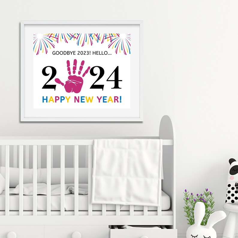 Happy New Year 2024 Handprint Art Template New Years Handprint Keepsake