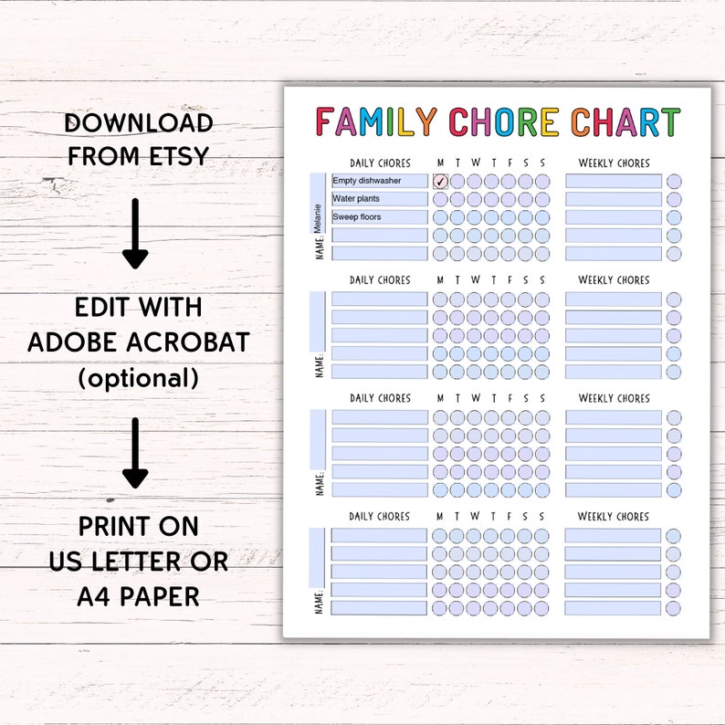Printable Family Chore Chart - Editable Chore Chart for Multiple Kids ...