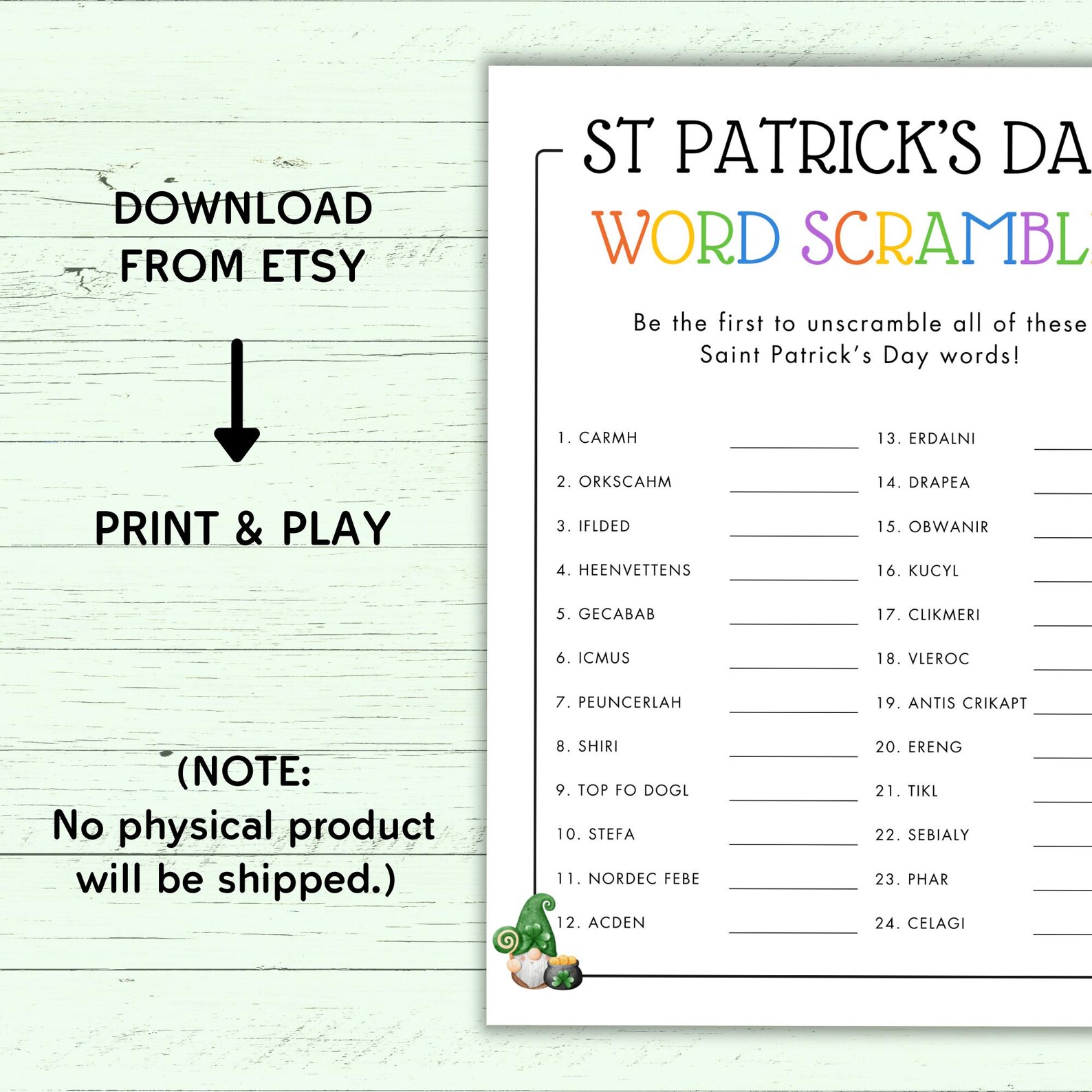 St Patrick's Day Word Scramble - Printable St Patty's Activity - Party ...