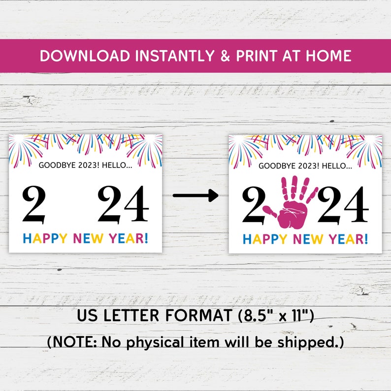 Happy New Year 2024 Handprint Art Template New Years Handprint Keepsake