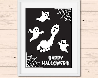 Halloween Ghost Footprint Craft Template - Footprint Art Kit for Kids - Footprint Keepsake Art Template - Preschool Halloween Craft