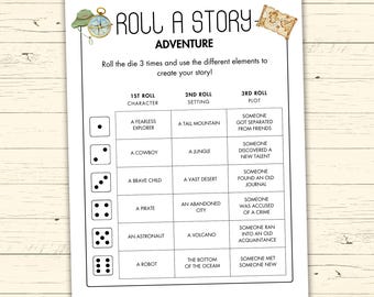 Roll a Story Adventure - Creative Writing Prompt Activity - Printable Story Dice Game - Literacy Activity - Roll a Story - Writing Challenge