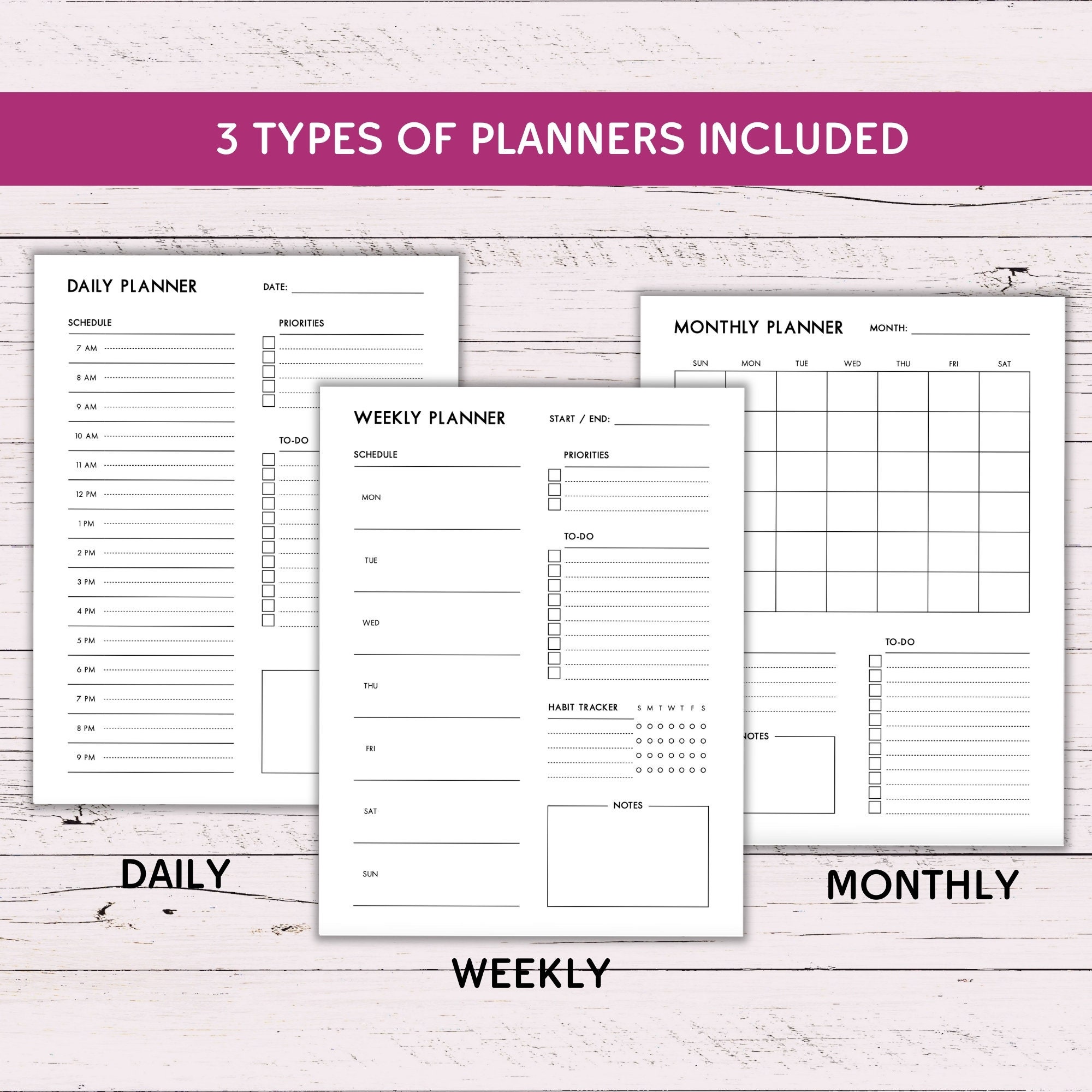 Editable Daily + Weekly + Monthly Planner Set - Instant Download ...