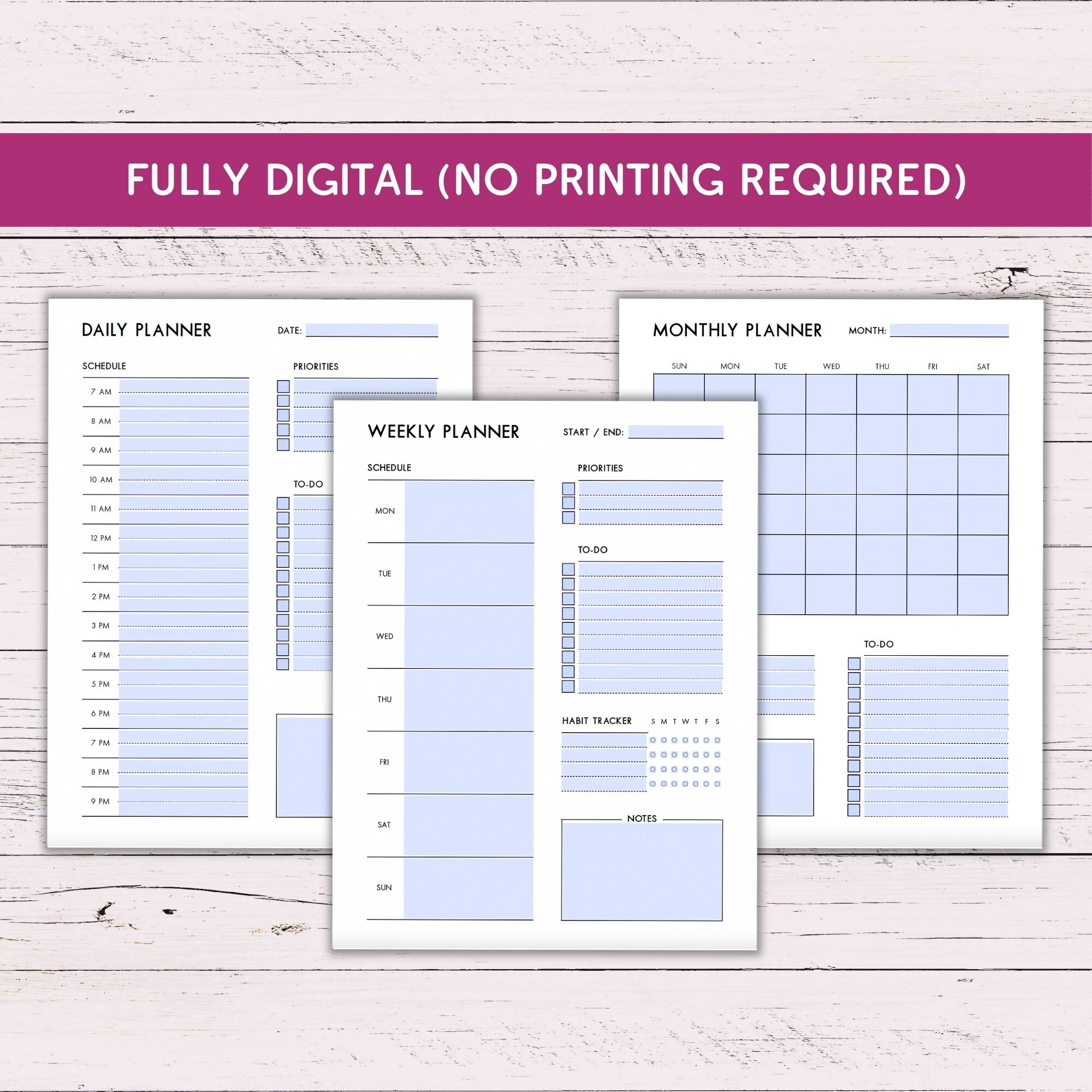 Editable Daily + Weekly + Monthly Planner Set - Instant Download ...