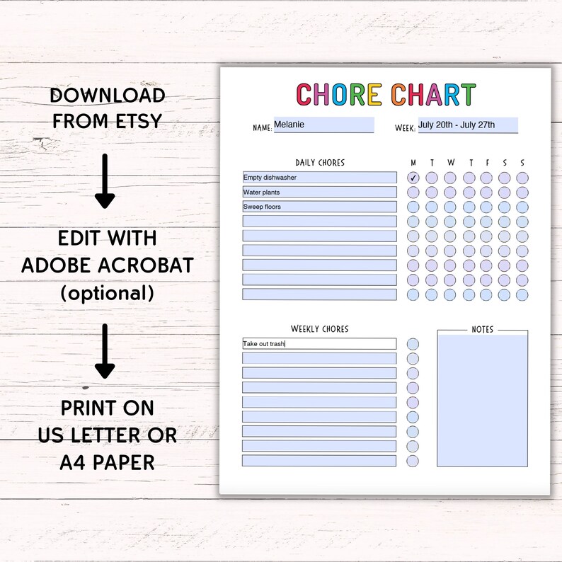 Printable Chore Chart for Kids - Editable Daily & Weekly Chore Chart ...