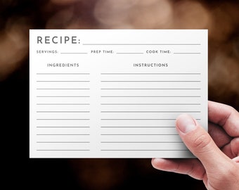 Editable Recipe Card Template - 4x6" and 5x7" - Minimal Contemporary Design - Blank Fillable PDF - Double-sided - Printable Instant Download