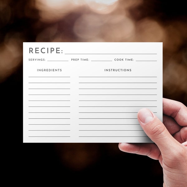 Editable Recipe Card Template - 4x6" and 5x7" - Minimal Contemporary Design - Blank Fillable PDF - Double-sided - Printable Instant Download