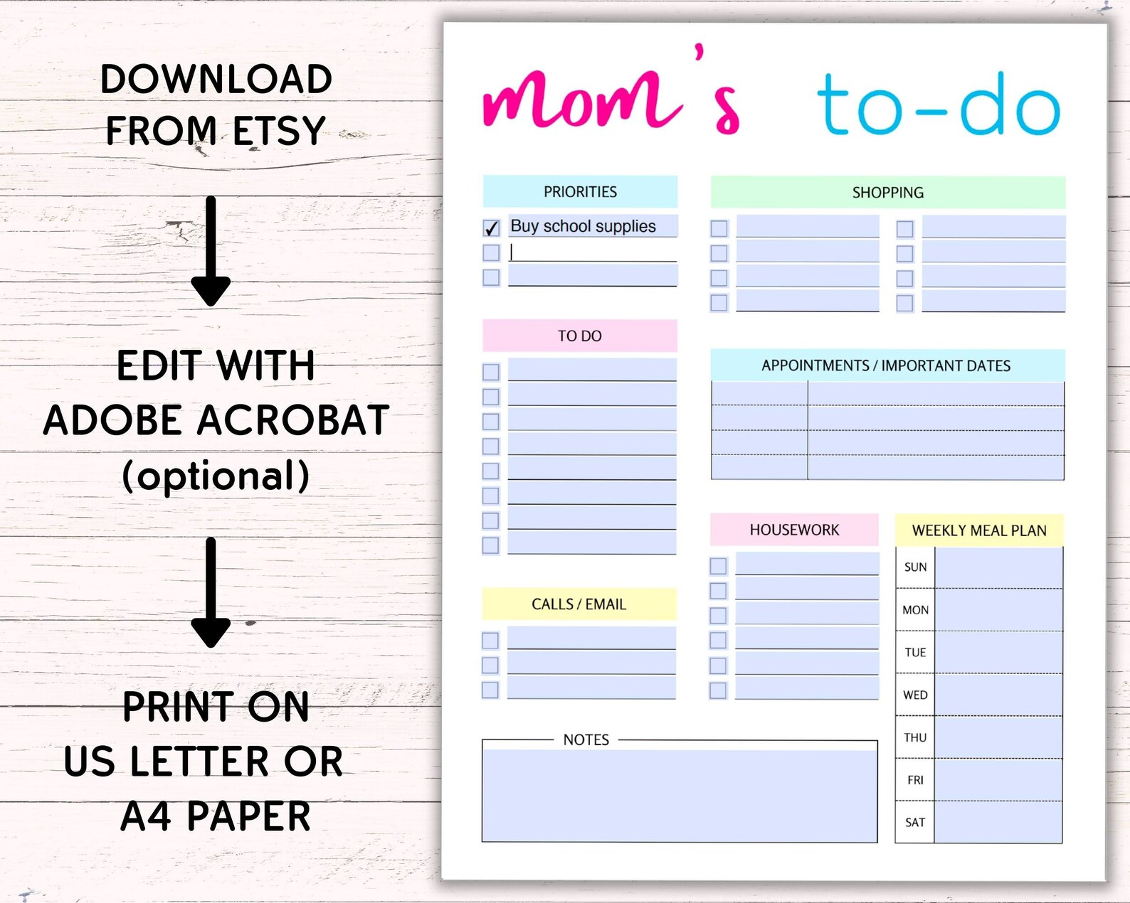 Printable Mom To-do List US Letter A4 Editable Instant - Etsy Australia