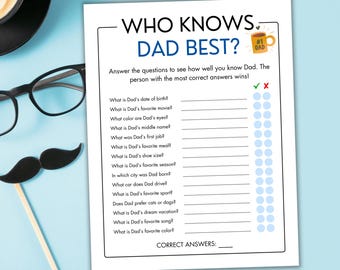 Who Knows Dad Best Game - Dad Trivia Game - Printable Father's Day Quiz - Dad Birthday Game for Kids & Adults - Family Game Night Activity
