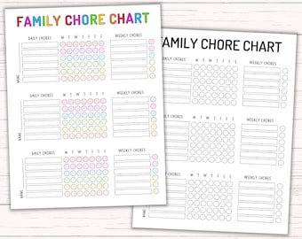 Printable Family Chore Chart - Editable Chore Chart for Multiple Kids - Daily & Weekly Digital Chore Chart for 3 Kids - Fillable PDF