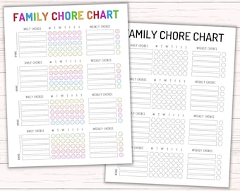 Printable Family Chore Chart - Editable Chore Chart for Multiple Kids - Daily & Weekly Digital Chore Chart for 4 Kids - Fillable PDF