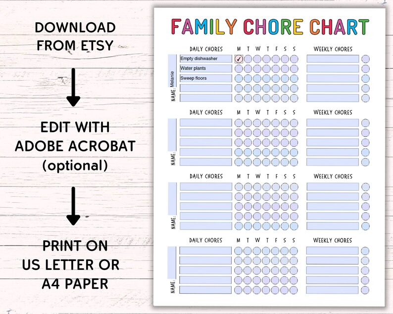 Printable Family Chore Chart Editable Chore Chart for - Etsy