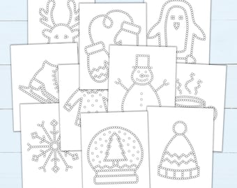 Winter Q-Tip Tracing Sheets - Printable Preschool Worksheets for Fine Motor Practice - Q-Tip Painting Templates to Download & Print