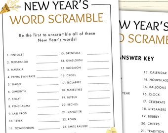 New Years Word Scramble - Printable New Year's Eve Activity - New Years Party Game for Adults - Word Jumble - New Years Unscramble Game