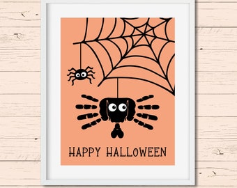 Halloween Spider Handprint Craft Template - Handprint Art Kit for Kids - Handprint Keepsake Art Templates - Preschool Halloween Craft