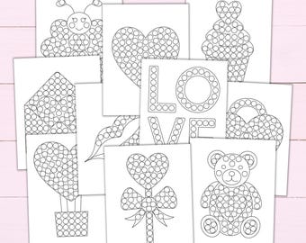 Valentine's Day Dot Marker Coloring Pages - Dot Marker Worksheets - Preschool Fine Motor Sheets - Valentine Dot Sticker - Printable Activity