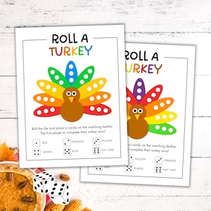 Roll a Turkey Game - Printable Thanksgiving Game - Fall Activity for Kids & Adults - Thanksgiving Dice Game - Printable Party Game