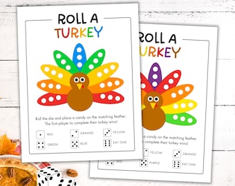 Roll a Turkey Game - Printable Thanksgiving Game - Fall Activity for Kids & Adults - Thanksgiving Dice Game - Printable Party Game