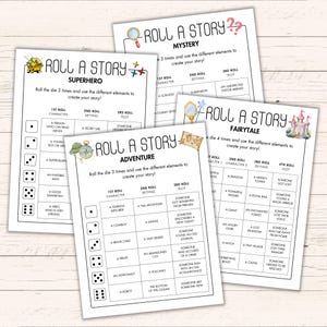 Rol een verhaal - Creatief schrijven prompt activiteit - afdrukbaar verhaal dobbelspel - alfabetiseringsactiviteit voor kinderen en volwassenen - schrijfuitdaging