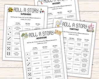 Roll a Story - Creative Writing Prompt Activity - Printable Story Dice Game - Literacy Activity for Kids & Adults - Writing Challenge