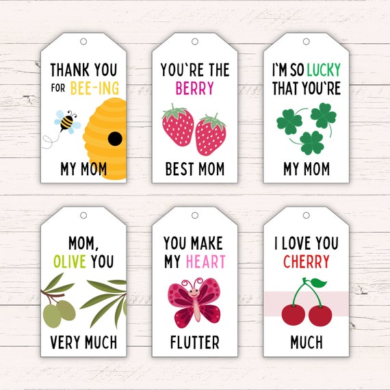 Cute Printable Mother's Day Gift Tag Bundle with Puns - PDF Digital Instant Download - Printable Gift Tags for DIY Mother's Day Gift for Mom