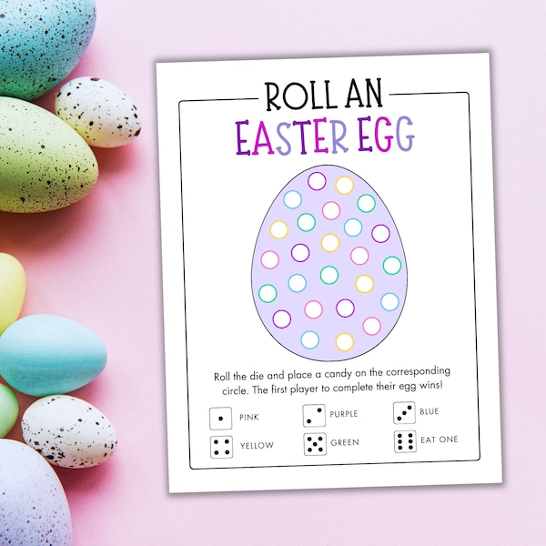 Easter Roll an Egg Game - Easter Egg Roll Game - Easter Classroom Party Activity - Printable Easter Game for Kids - Roll an Easter Egg