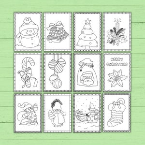 12cm x 18cm Weihnachtskarten Set - 12 HANDGEZEICHNETE DESIGNS - Weihnachtskarten zum selbst ausdrucken & ausmalen - Sofort Download pdf zum Ausmalen
